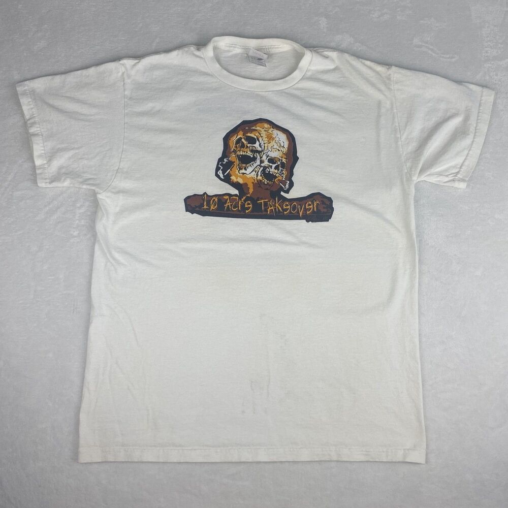 Fruit of the Loom 10 Acre Takeover Skeleton Graphic Shirt Adult Large White 2YK
